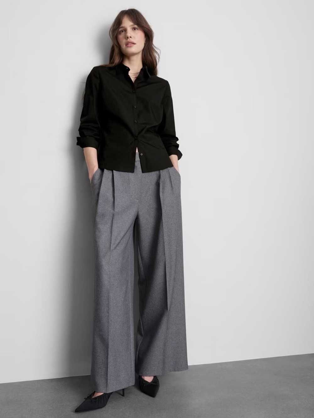 NWOT - Wide Leg Grey Pleated Trousers - Rita Ora x Primark Collab